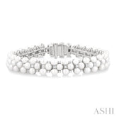 4 MM Interlocked Clover Cultured Pearl and 1 ctw Round Cut Diamond Fashion Bracelet in 14K White Gold